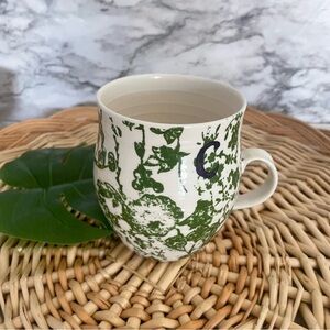 Anthropologie Homegrown Floral monogram “C” green and white coffee tea mug
